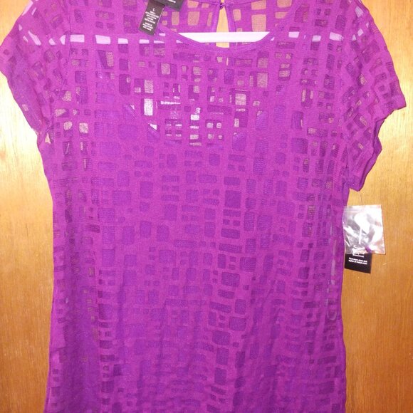 Purple Sheer Geometric Print Blouse - Picture 2 of 4